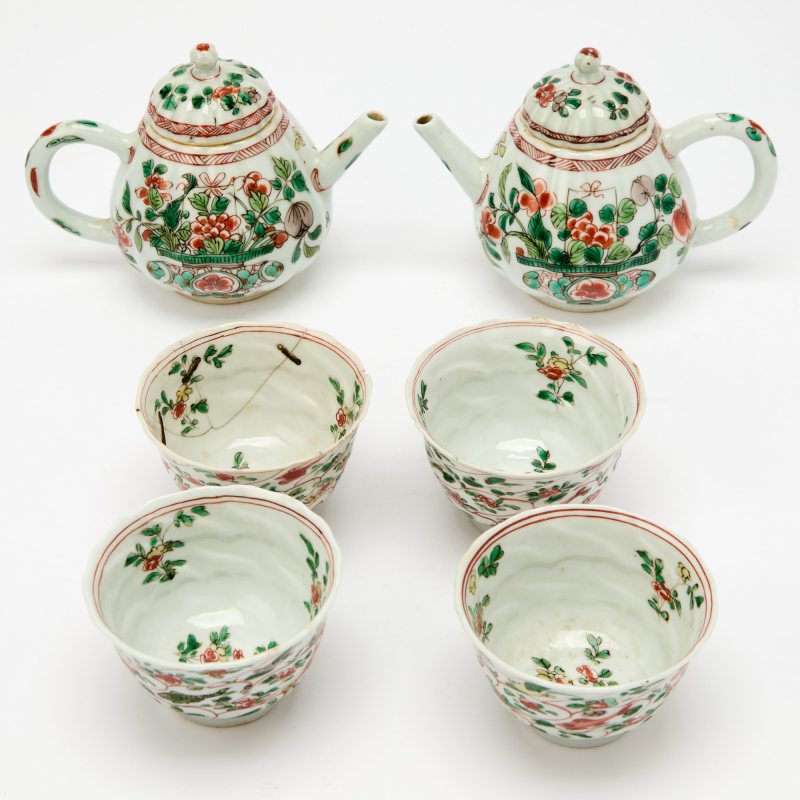 A Group of Chinese Famille Verte Porcelain Articles