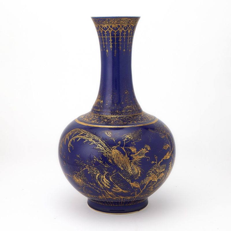 A Chinese Gilt-Decorated Powder-Blue-Glazed Vase