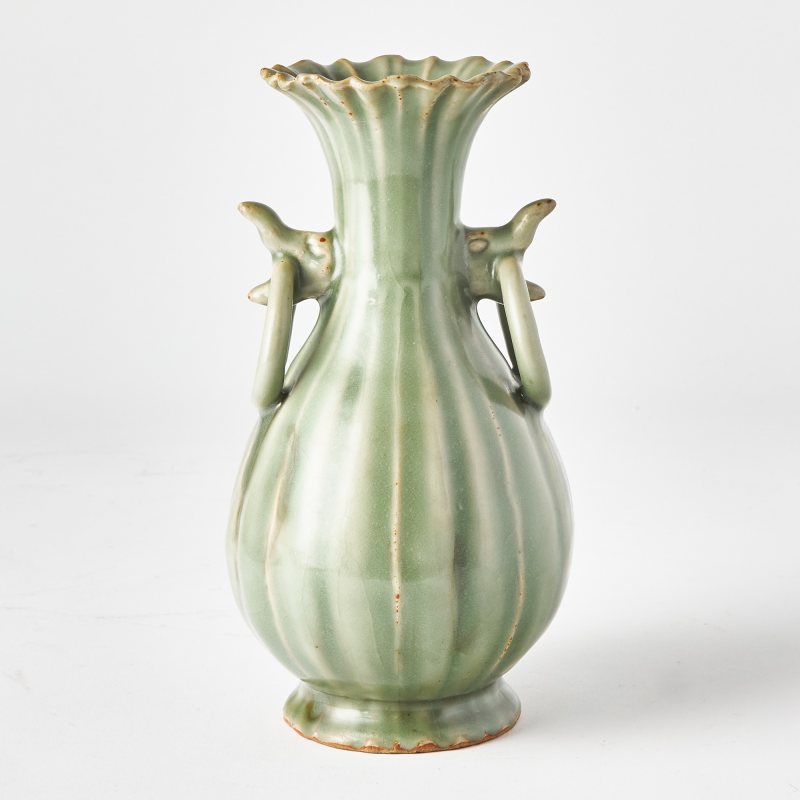 A Chinese Longquan Celadon Twin-Handled Vase