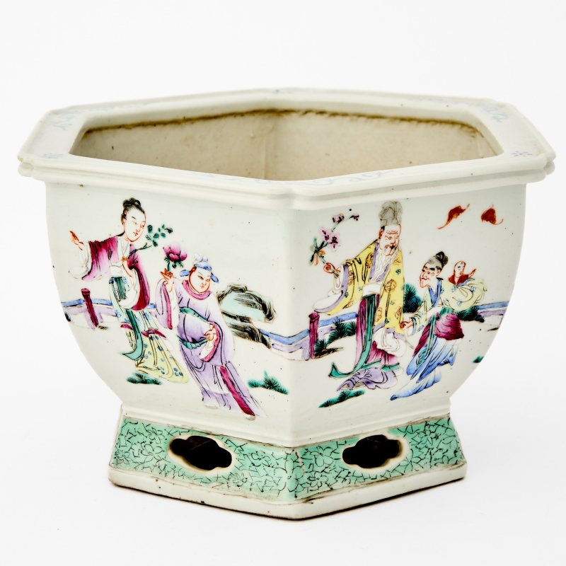 A Chinese Enameled Porcelain Hexagonal Planter