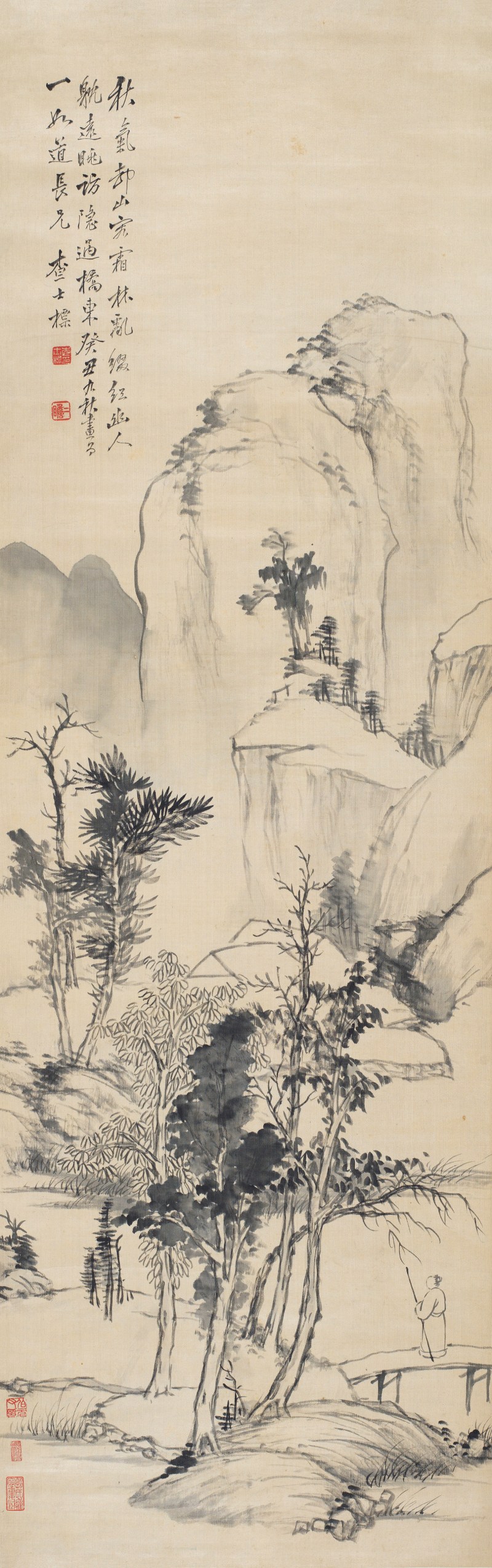 查士标 1673年作 秋山策杖