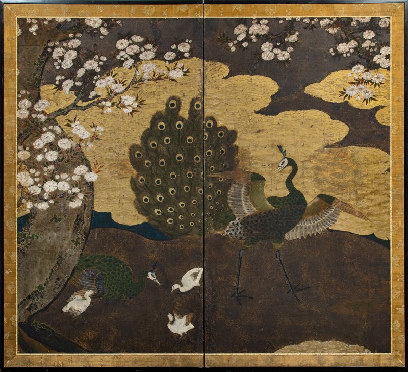 A Fine Japanese Kano School Two-Panel Painted Screen - 图1