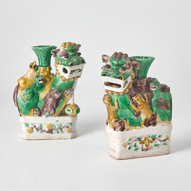 A Pair of Chinese Sancai-Glazed Porcelain Lions