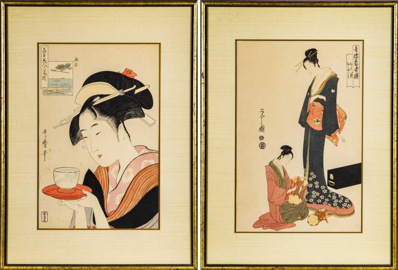 A Pair of Japanese Utamaro School Woodblock Prints - 图1