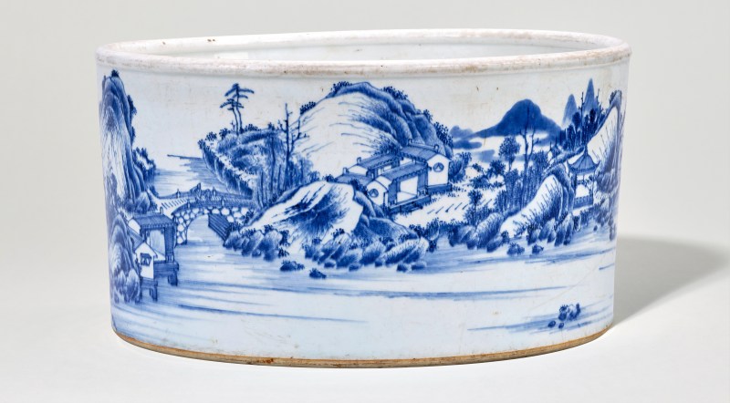 清康熙 青花山水图案缸