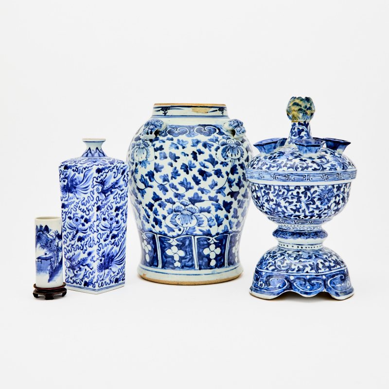 Four Asian Blue and White Porcelain Articles
