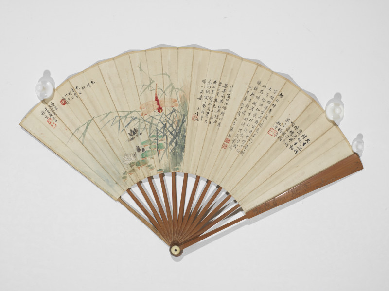 金执中*刘元江*叔平  蜻蜓书画成扇 - 图2