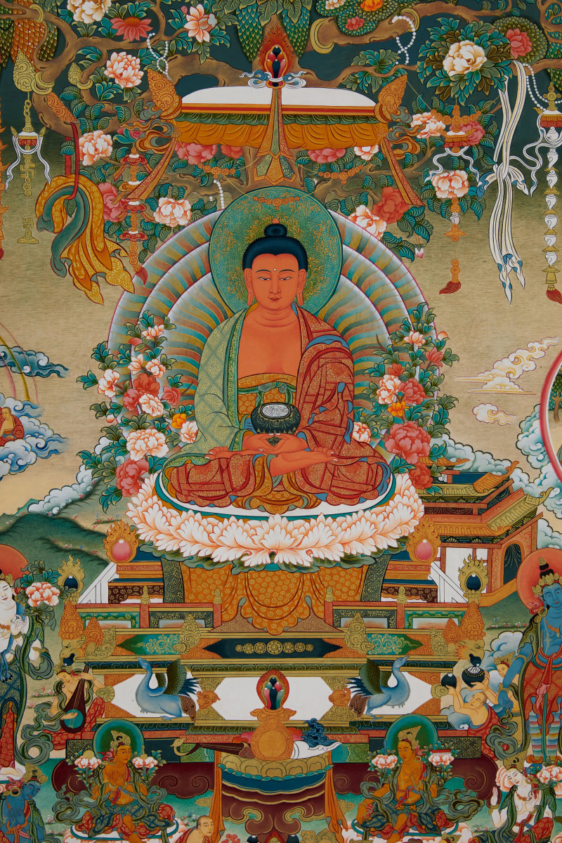 2000年 阿弥陀佛极乐世界唐卡 - 图1