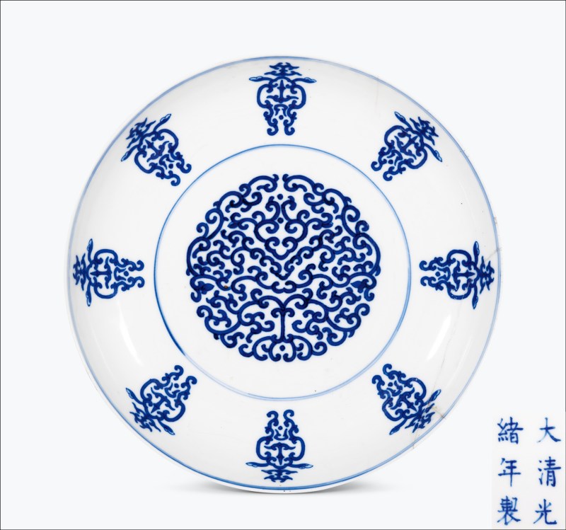 清光绪 青花缠枝寿字大盘 - 图1