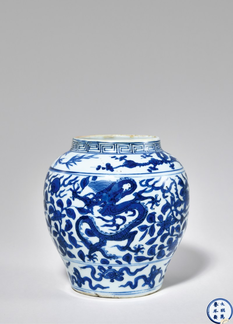 明万历 青花龙凤纹小罐 - 图1