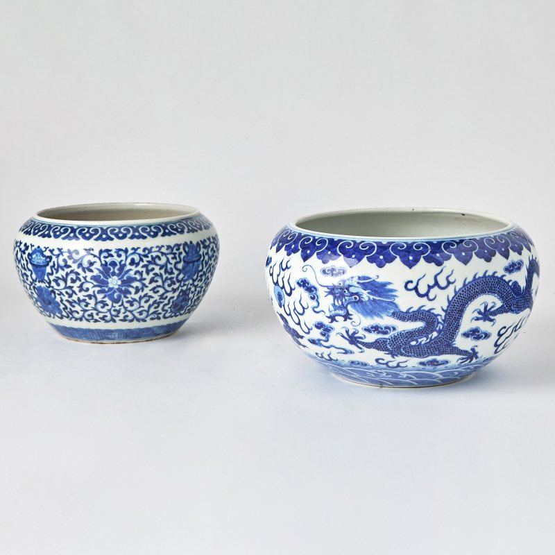 Two Chinese Blue and White Porcelain Alms Bowls