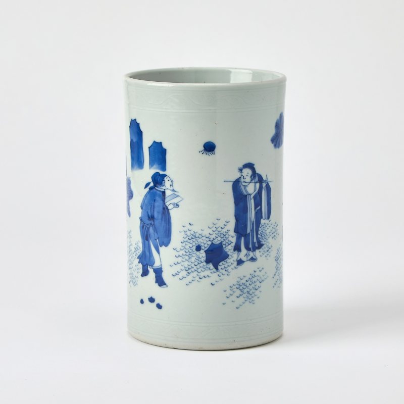 A Chinese Blue and White Porcelain Brush Pot