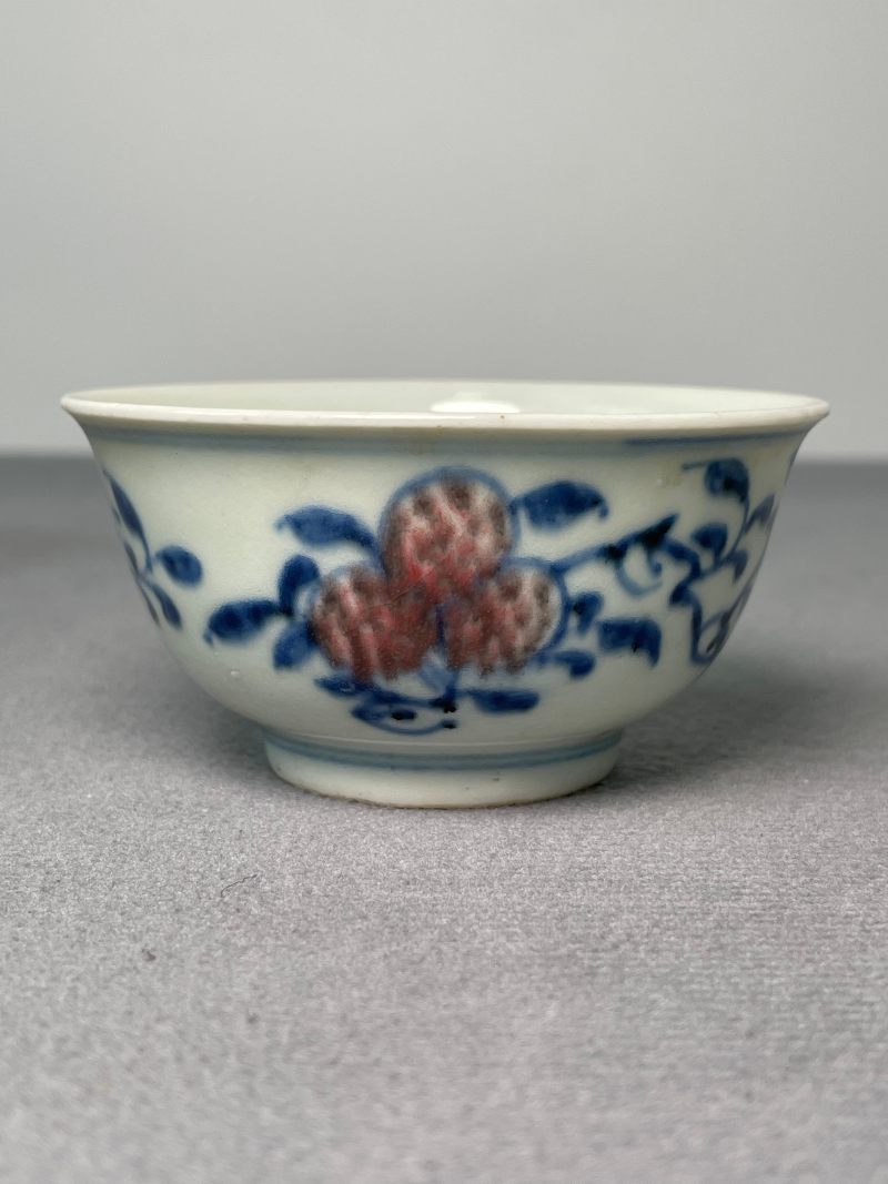 清中期 青花釉里红瓜果纹杯（一对） - 图3