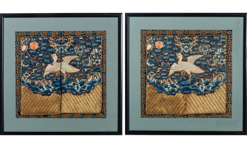 A Pair of Chinese Embroidered Silk Rank Badges - 图1