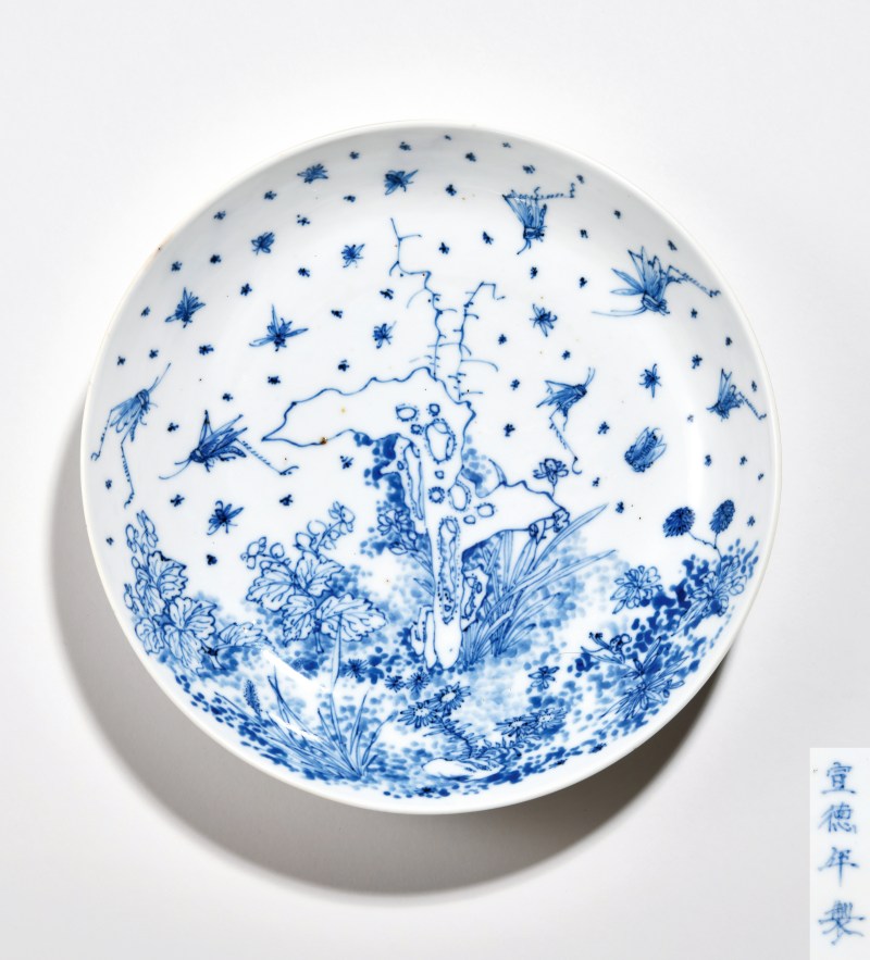 清康熙 青花淡描“飞黄腾达”图大盘