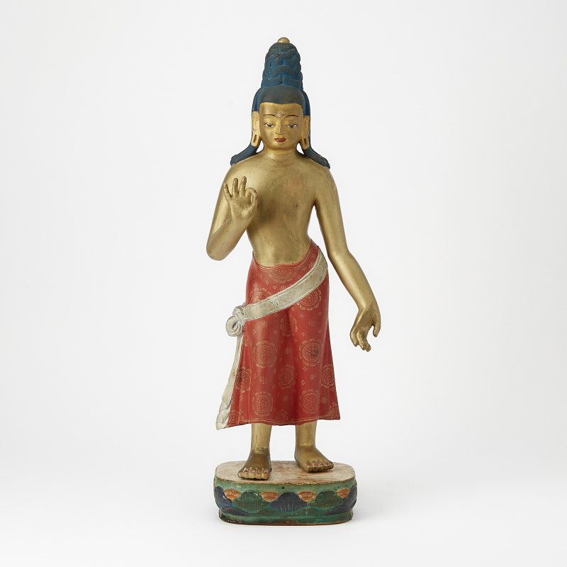 A Rare Large Polychromed Wood Carving of Maitreya - 图1