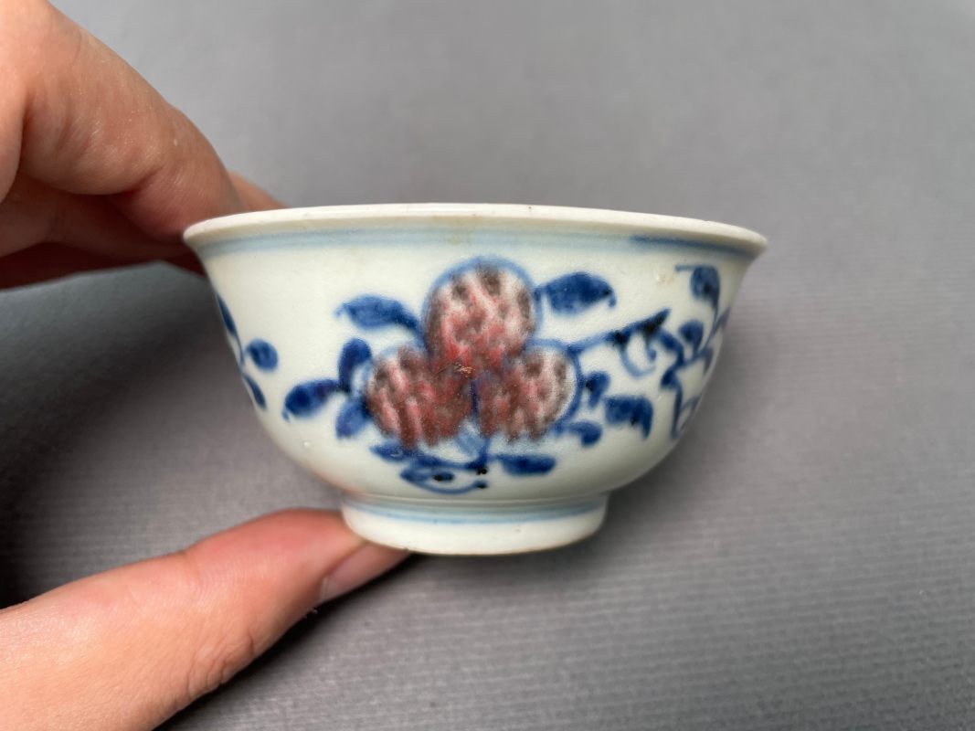 清中期 青花釉里红瓜果纹杯（一对） - 图5