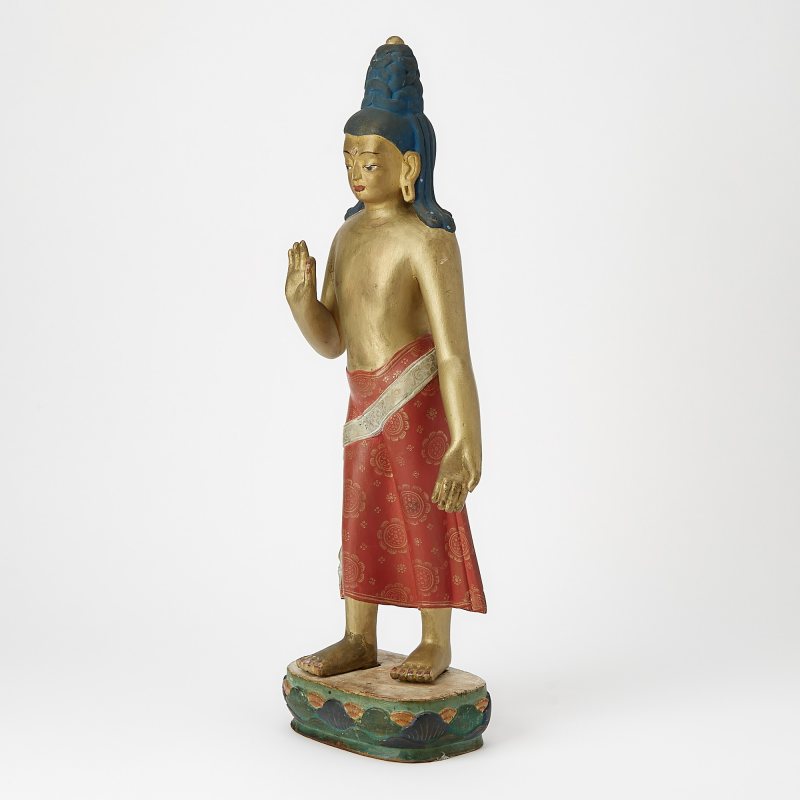 A Rare Large Polychromed Wood Carving of Maitreya - 图2