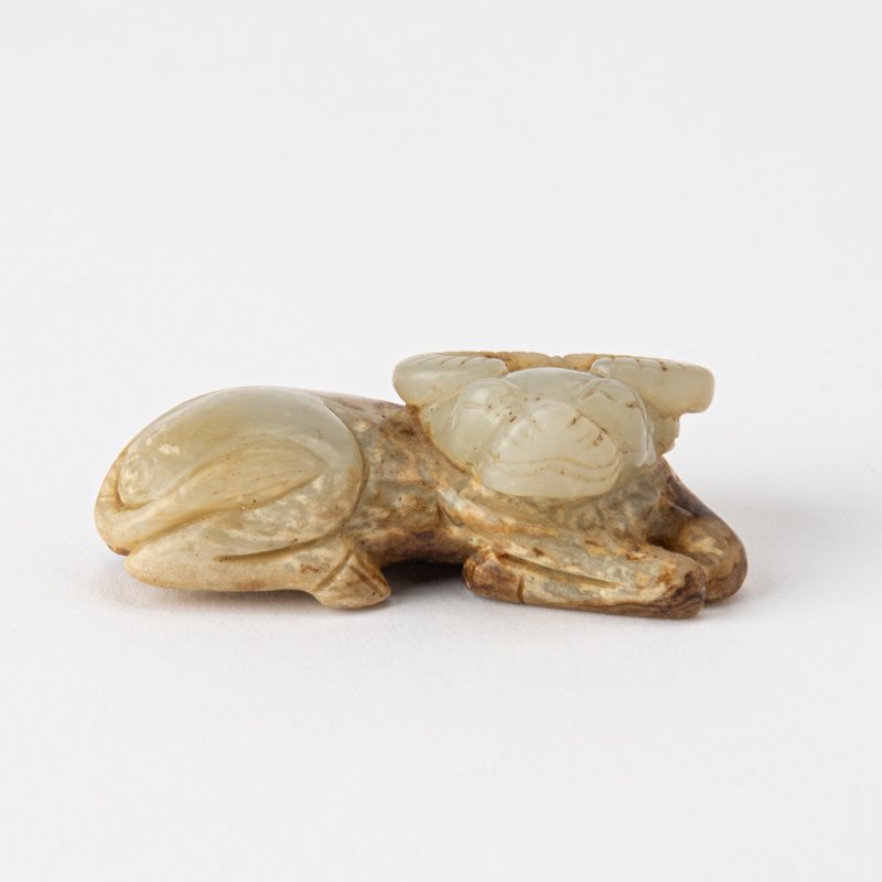 A Chinese Carved Jade Figure of an Ox