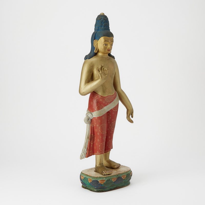 A Rare Large Polychromed Wood Carving of Maitreya - 图3