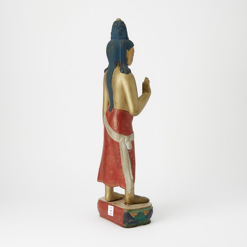 A Rare Large Polychromed Wood Carving of Maitreya - 图4