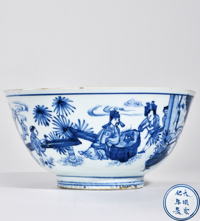 明天启 青花羲之爱鹅图大碗 - 图1