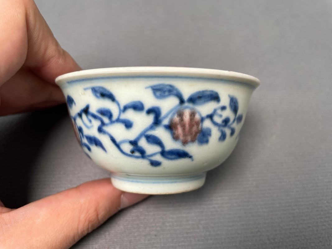 清中期 青花釉里红瓜果纹杯（一对） - 图6