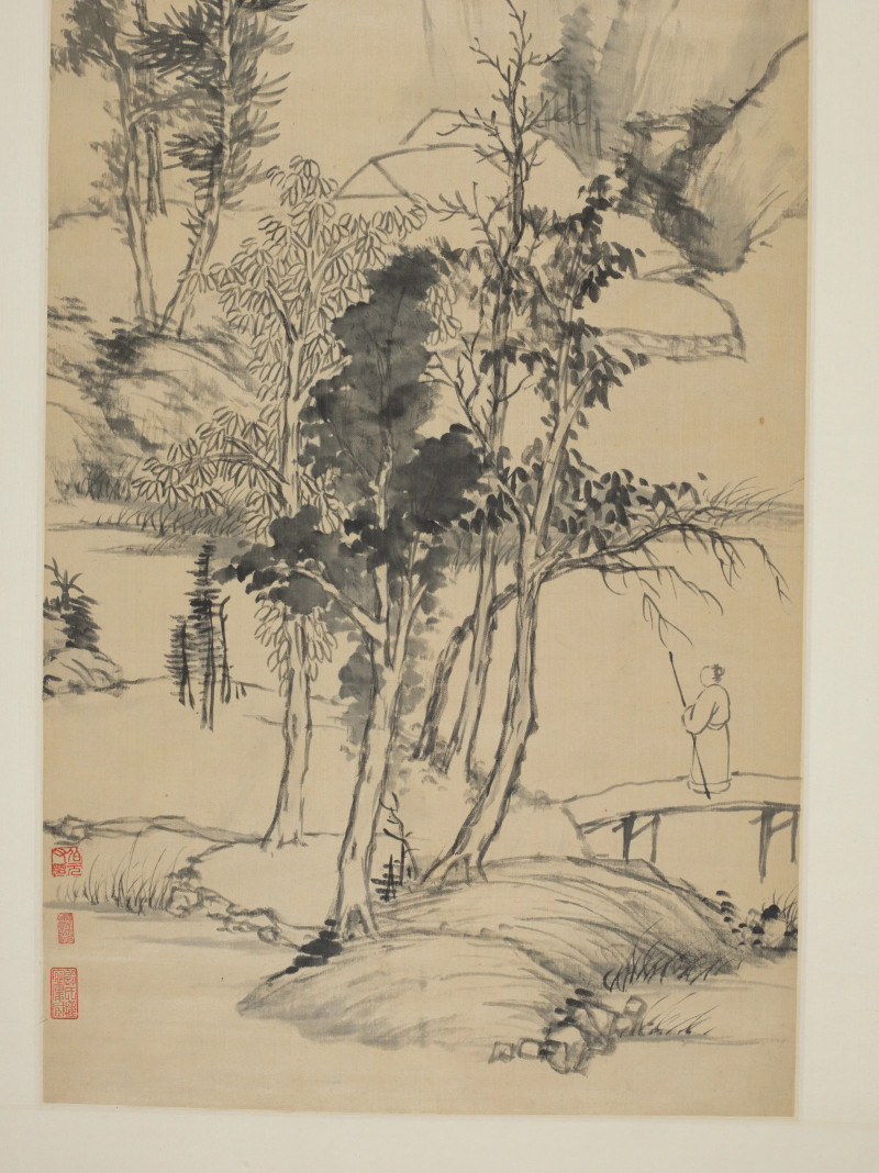 查士标 1673年作 秋山策杖 - 图5