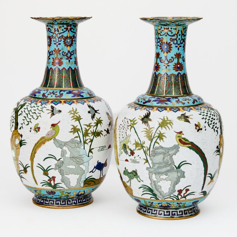 A Pair of Chinese Cloisonne Enamel Vases
