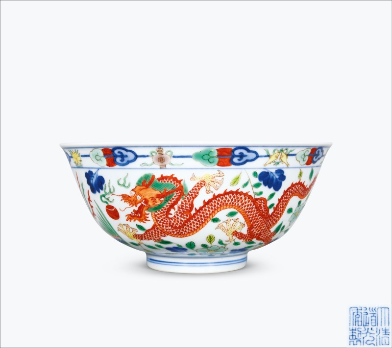 清道光 五彩龙凤纹碗