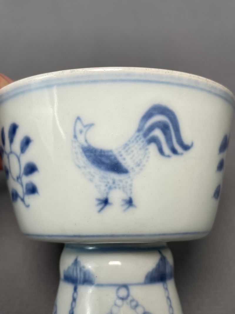 清雍正 青花大吉图高足杯 - 图5