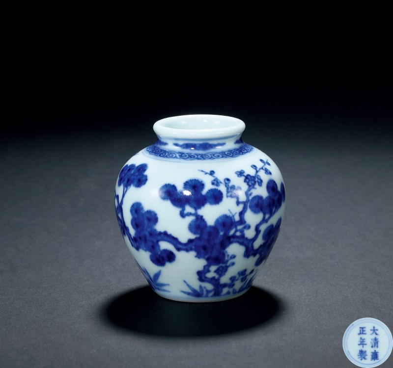 清雍正 青花松竹梅小罐 - 图1