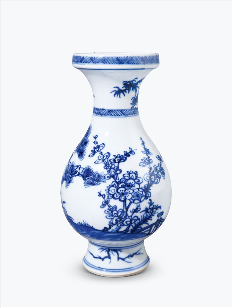清雍正 青花岁寒三友图小琵琶尊