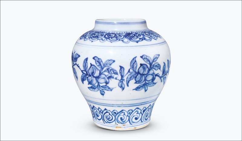明中期 青花折枝瑞果纹罐