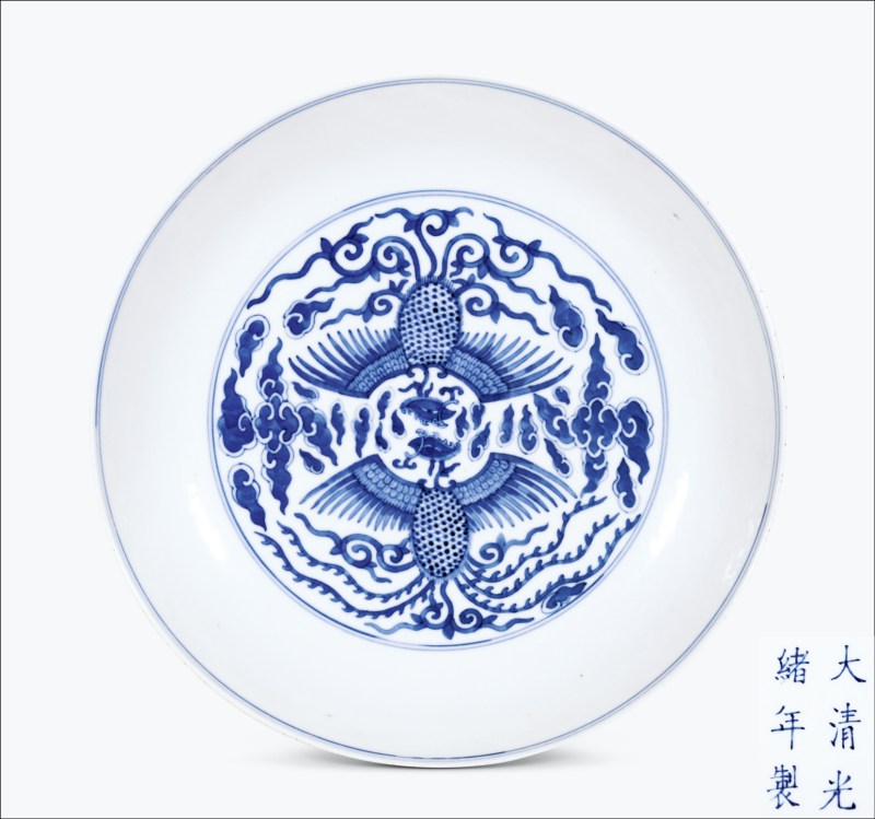 清光绪 青花双凤纹大盘