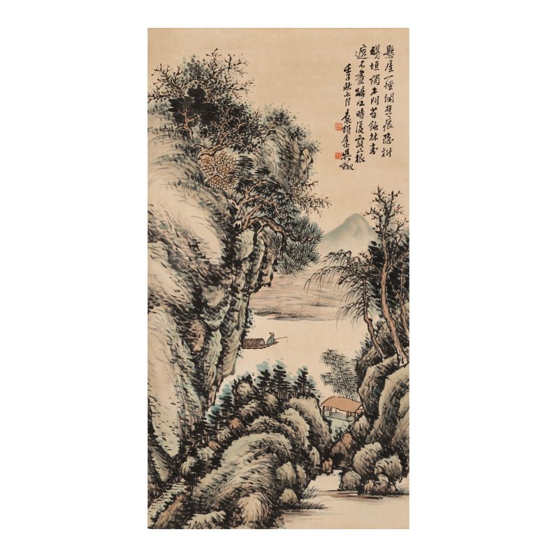吳徵（1878-1949）　懸崖獨釣　設色紙本　立軸　一九一二年作 | WU ZHENG (1878-1949)