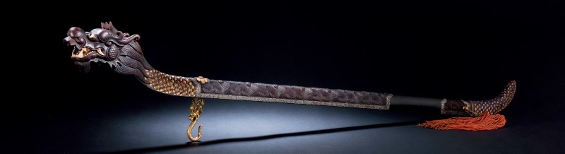 清 紫檀龙头灯笼杆