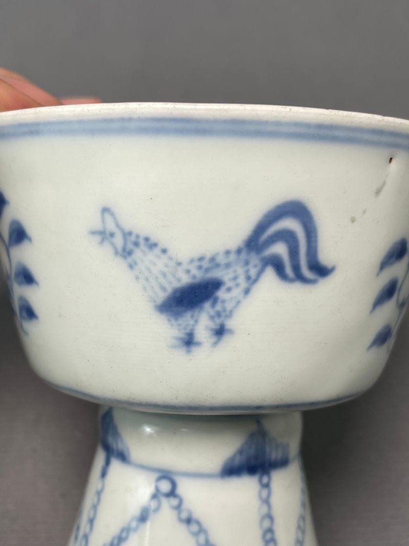 清雍正 青花大吉图高足杯 - 图8