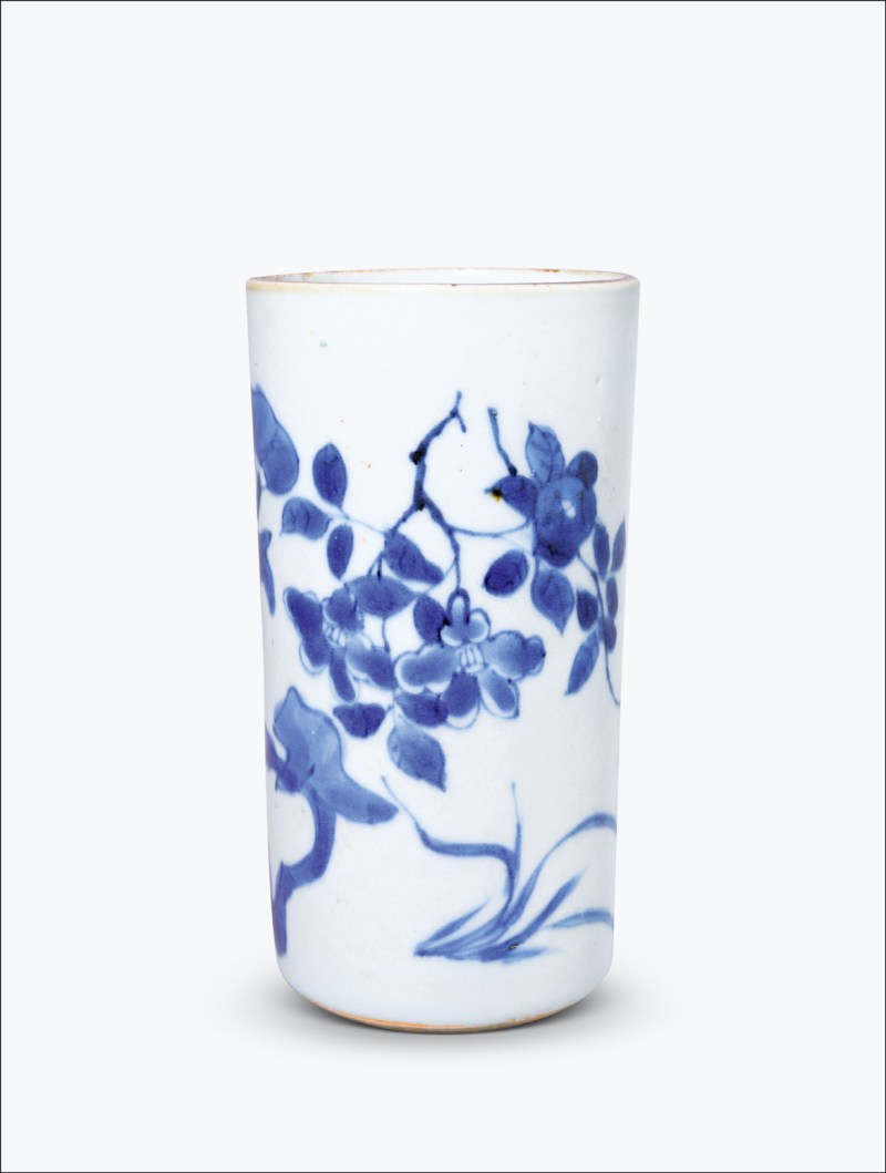 清顺治 青花花卉纹笔筒