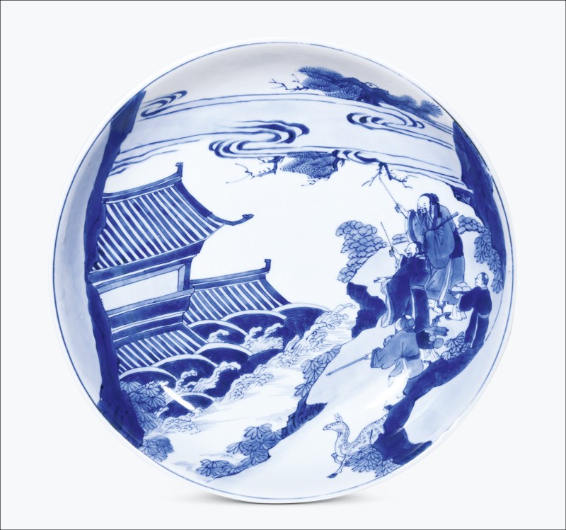 清康熙 青花海屋添筹图大盘 - 图1