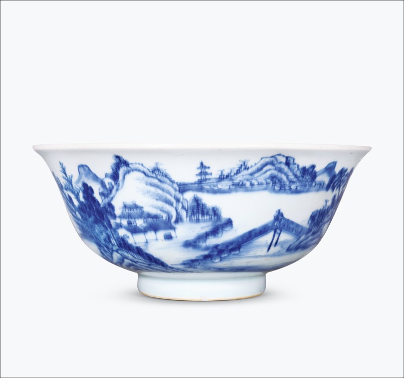 清雍正 青花山水人物纹大碗