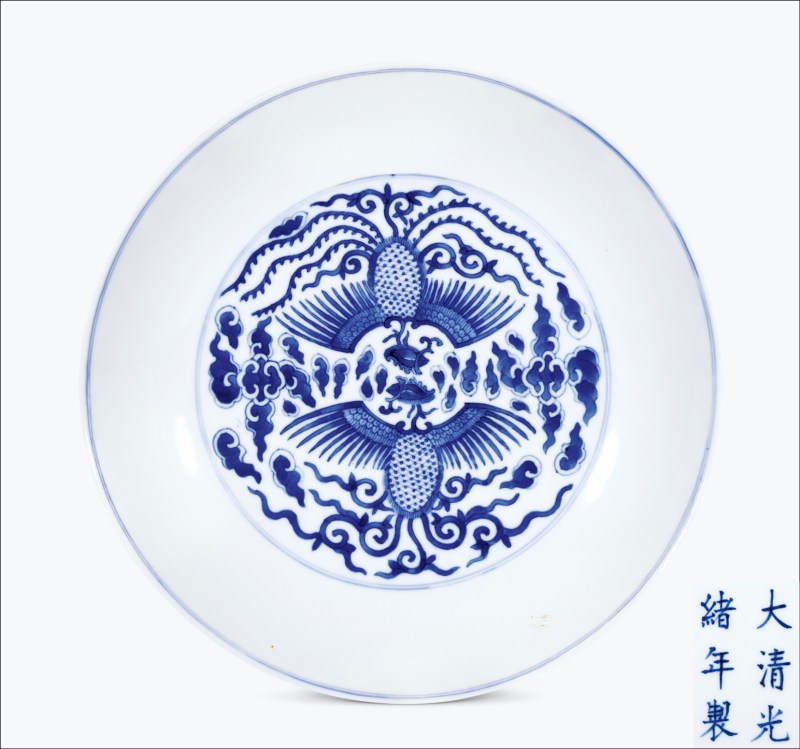 清光绪 青花双凤纹大盘 - 图1