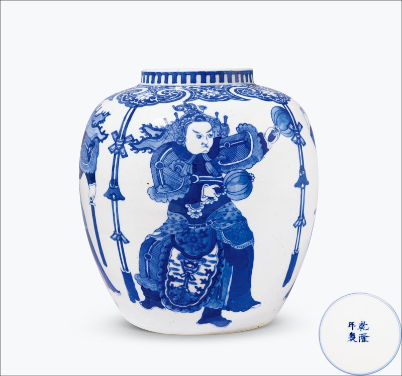清晚期 青花刀马人物纹罐