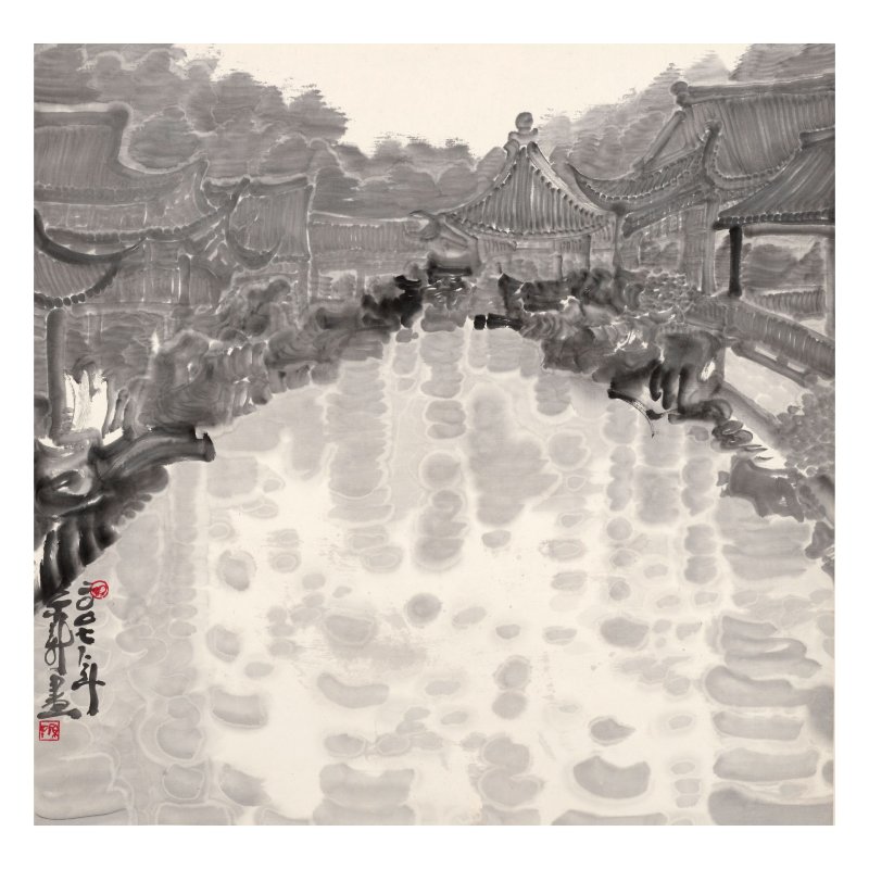 周京新（生於1959年）　池館清影　水墨紙本　立軸　二〇〇七年作 | ZHOU JINGXIN (BORN 1959) - 图1