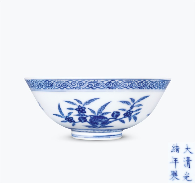 清光绪 青花三多纹碗 - 图1