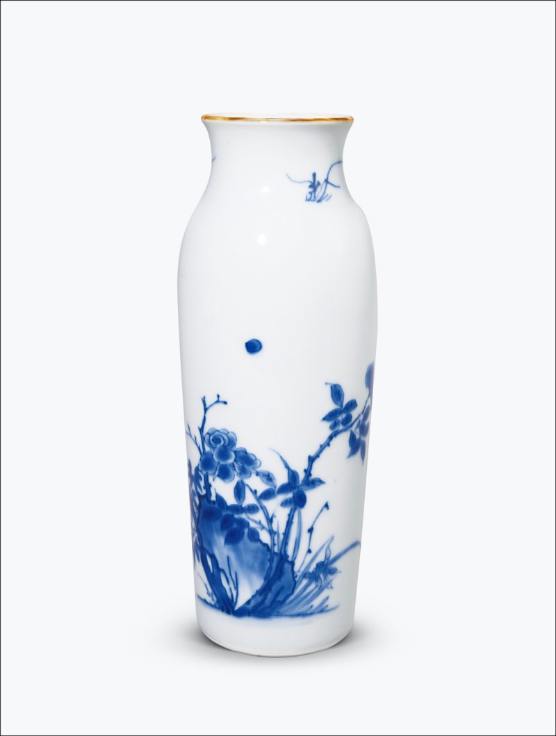明崇祯 青花花鸟纹小筒瓶