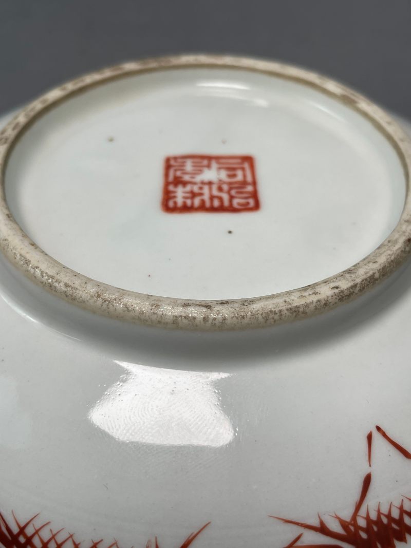 清同治 粉彩富贵白头图盘（一对） - 图25