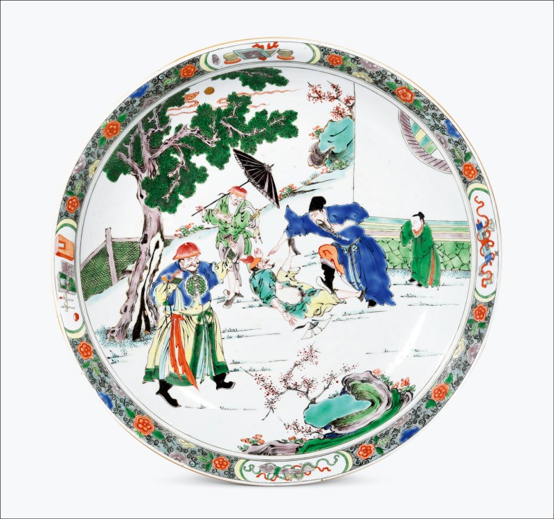 清早期 五彩人物故事图大盘
