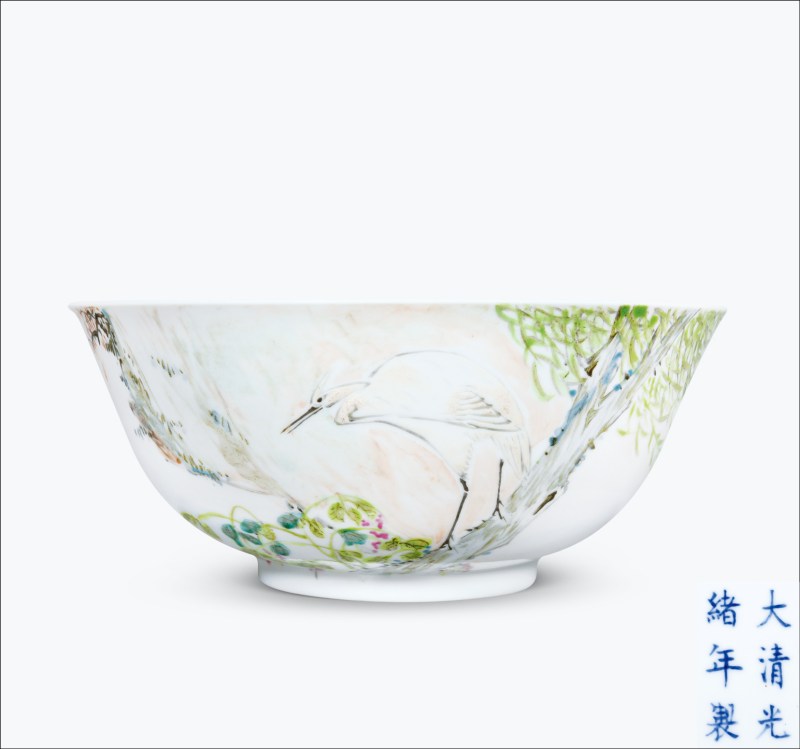 清光绪十五年（1889年） 张子英绘浅绛彩枝头清韵图大碗 - 图1