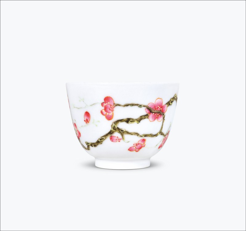 清中期 粉彩梅花诗文杯